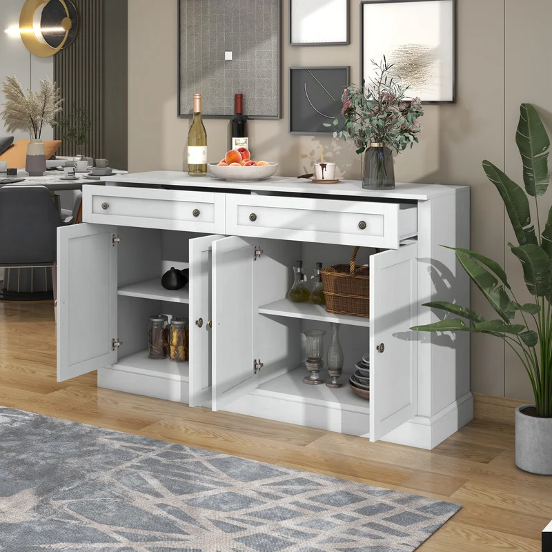 Grand buffet blanc moderne avec 4 portes et 2 tiroirs BHONPHAIT