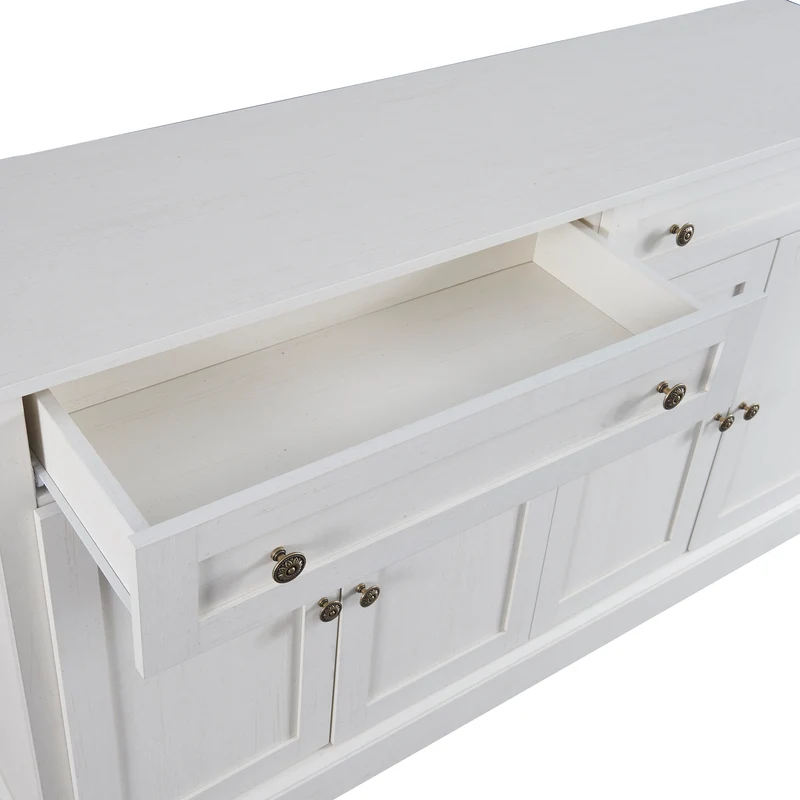 Grand buffet blanc moderne avec 4 portes et 2 tiroirs BHONPHAIT