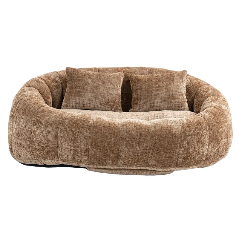 Canapé compact rond 2 places Loveseat en chenille marron BACTEROID