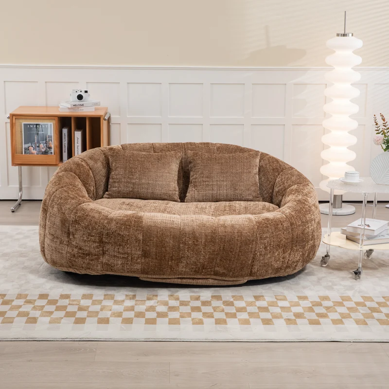 Canapé compact rond 2 places Loveseat en chenille marron BACTEROID