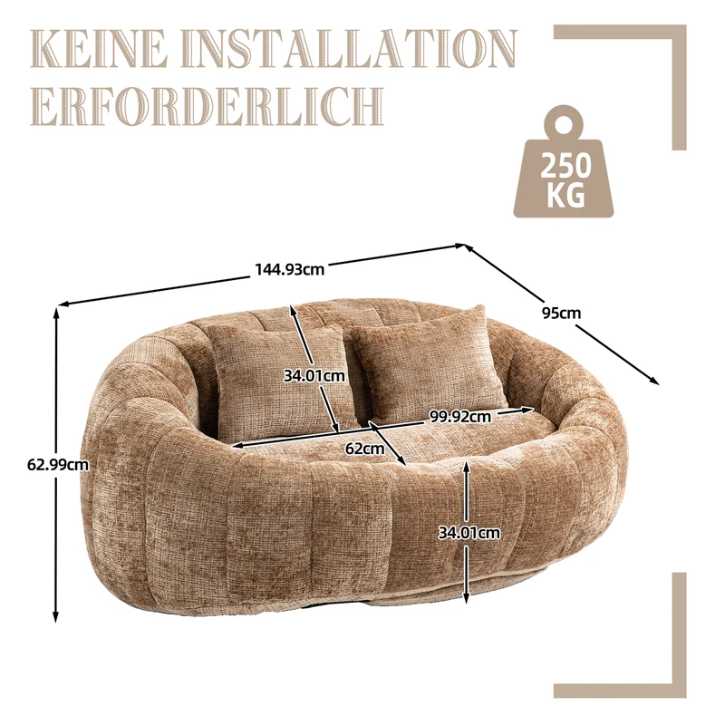 Canapé compact rond 2 places Loveseat en chenille marron BACTEROID