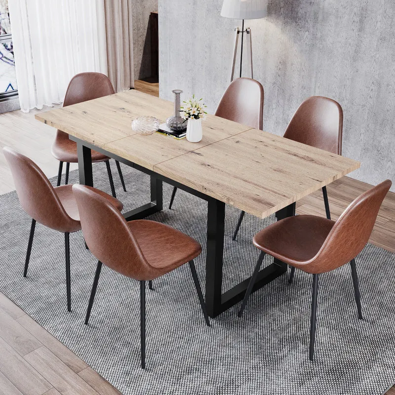 Table de salle à manger extensible moderne effet chêne et noir 140-180x80cm ZAXOD