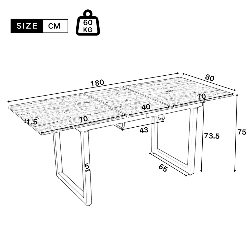Table de salle à manger extensible moderne effet chêne et noir 140-180x80cm ZAXOD