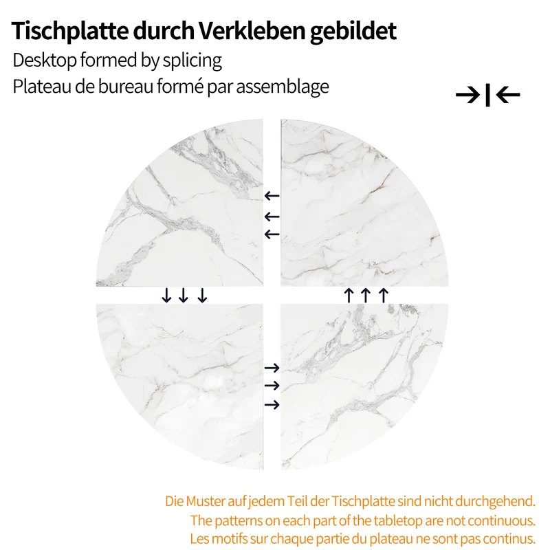 Table à manger ronde effet blanc marbre et piétement métallique doré 100x100cm BARBULE