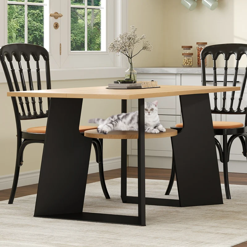 Table de salle à manger rectangulaire effet chêne clair conviviale pour animaux de compagnie et étagère centrale 130×85×75cm CRYPSIS
