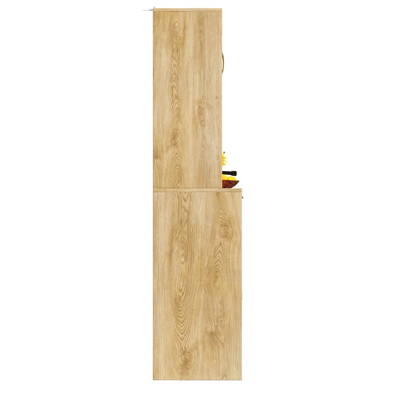 Buffet haut vaisselier de cuisine effet bois avec rotin tressé, éclairage LED ALPENGLOW