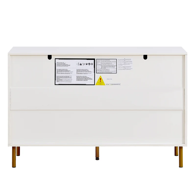 Buffet modern blanc à 6 tiroirs avec façades texturées et poignées dorées CHROMAFLASH