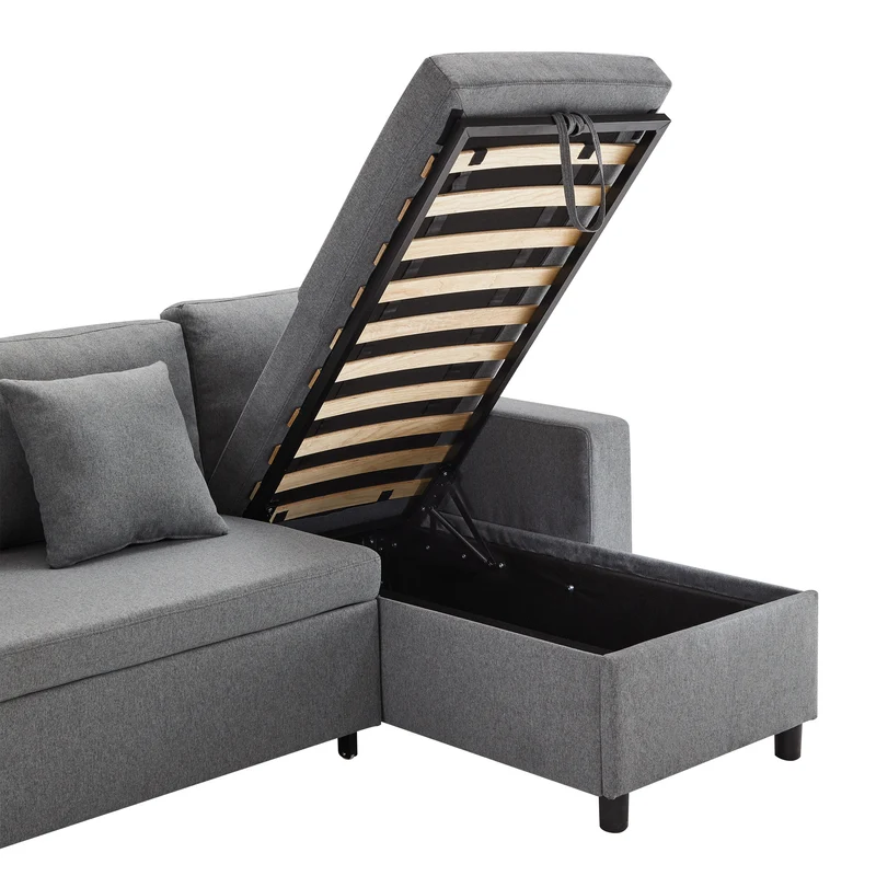 Canapé d'angle convertible en tissu lin gris méridienne réversible 3 places PHOTOSPHERE