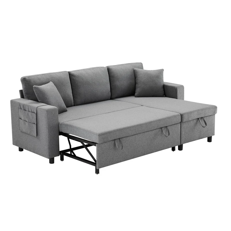 Canapé d'angle convertible en tissu lin gris méridienne réversible 3 places PHOTOSPHERE