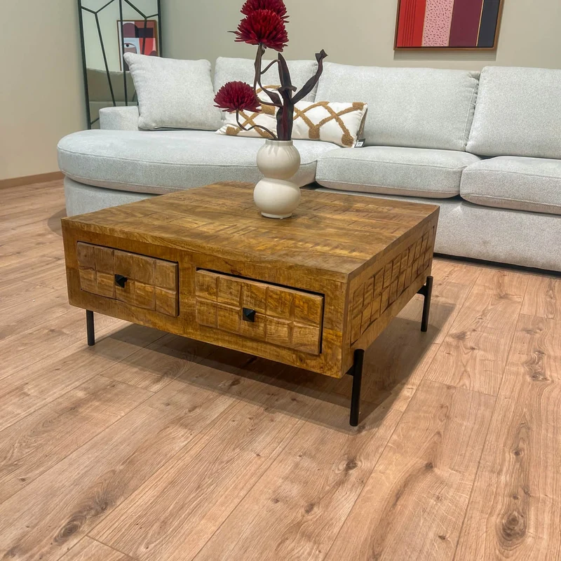 Table basse en bois de manguier, 80×80xH40 cm - MARIA
