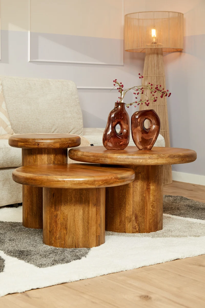 Set de 3 tables basse en bois de manguier - TORONTO