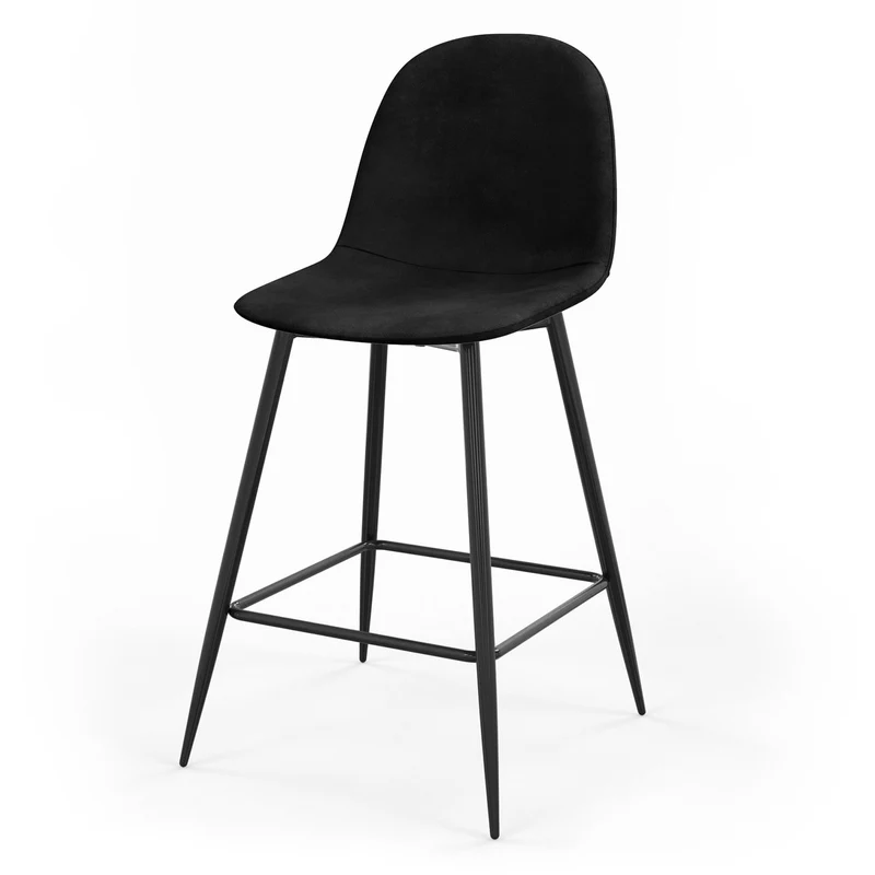 Tabouret de bar en velours pieds noirs, 41x51,5xH106 cm - KLARY