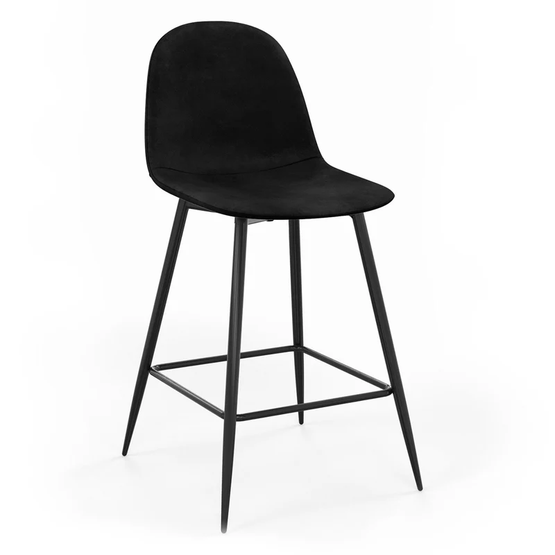 Tabouret de bar en velours pieds noirs, 41x51,5xH106 cm - KLARY