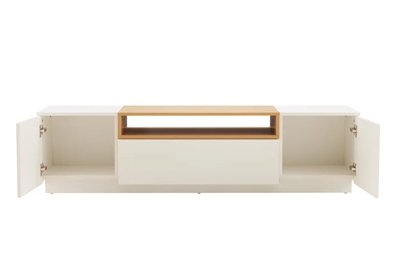 Meuble TV moderne LOFT 160cm blanc naturel trois compartiments avec tiroir