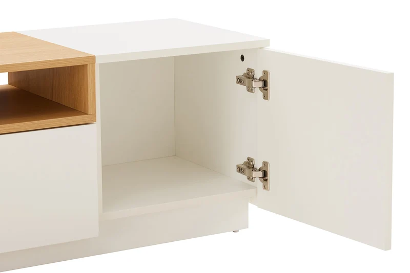 Meuble TV moderne LOFT 160cm blanc naturel trois compartiments avec tiroir