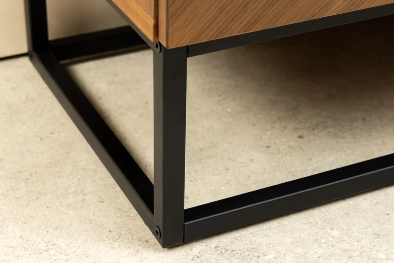 Buffet bas industriel GRANDEZZA 180cm noyer naturel meuble TV métal noir