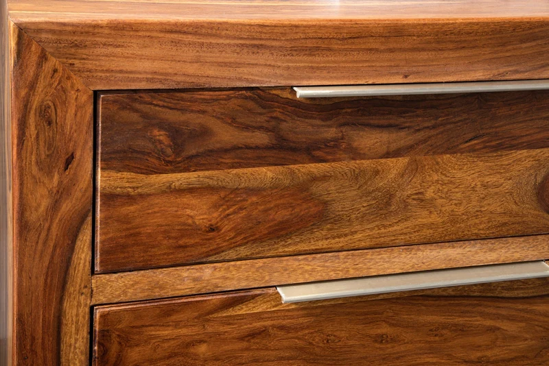 Commode en bois massif PURE 100cm finition pierre marron Sheesham avec quatre tiroirs