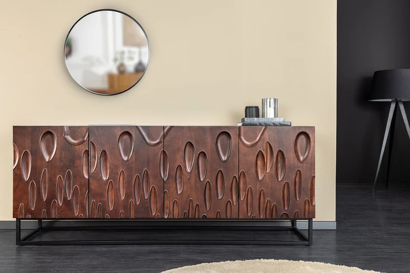Buffet massif DUNE 175cm bois d’acacia marron noyer design 3D métal noir