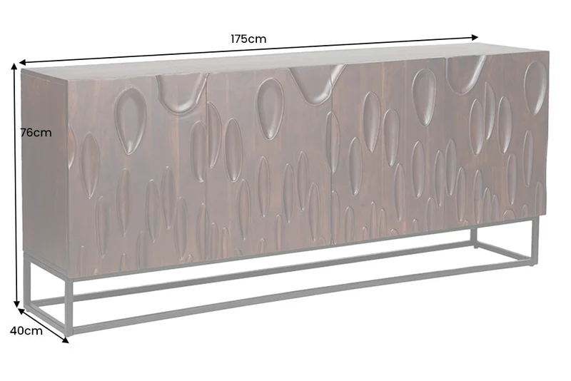 Buffet massif DUNE 175cm bois d’acacia marron noyer design 3D métal noir
