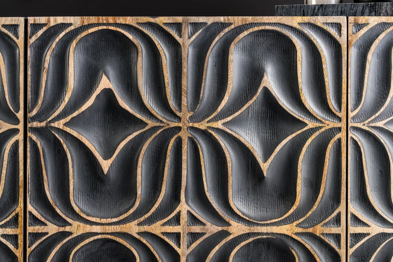 Buffet fait main PIAZZA SAN MARCO 180cm gris doré en bois de manguier massif design 3D
