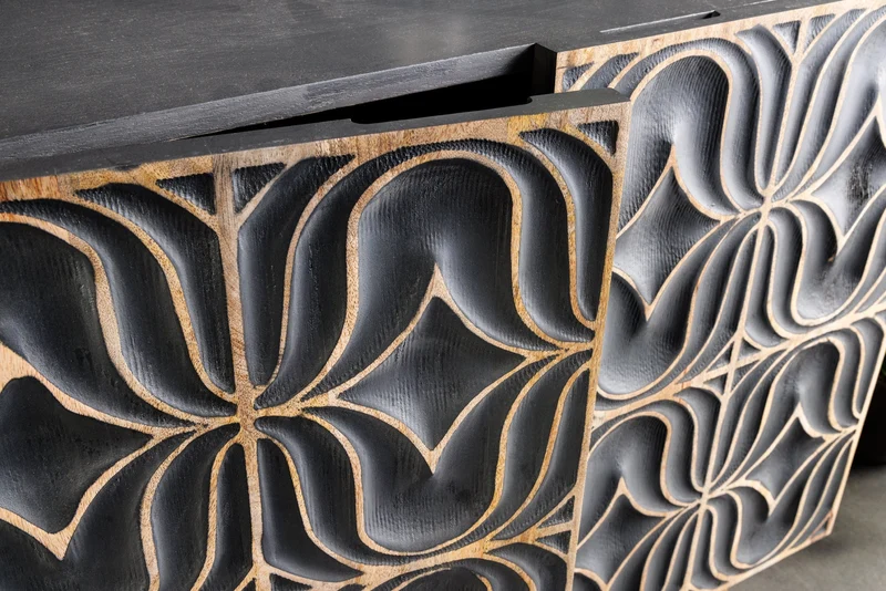 Buffet fait main PIAZZA SAN MARCO 180cm gris doré en bois de manguier massif design 3D