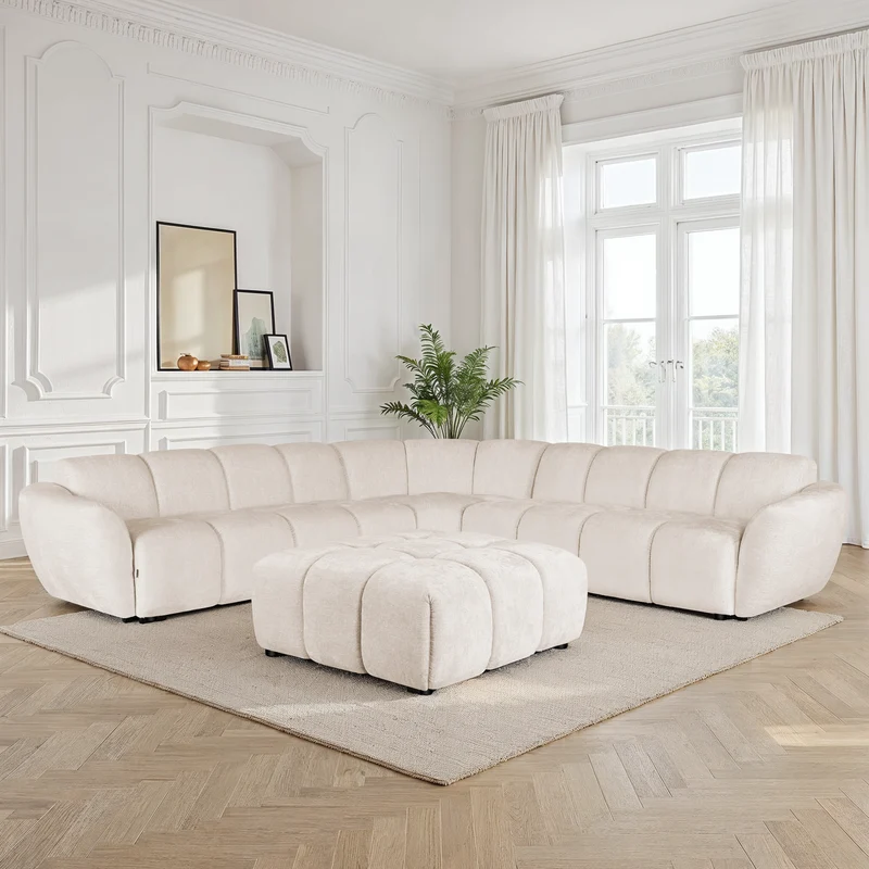 Canapé d'angle 7 places / pouf en tissu anti tache - LILO