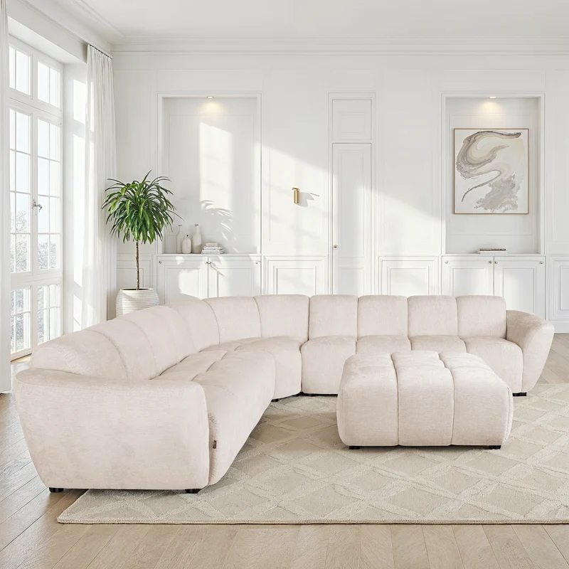 Canapé d'angle 7 places / pouf en tissu anti tache - LILO