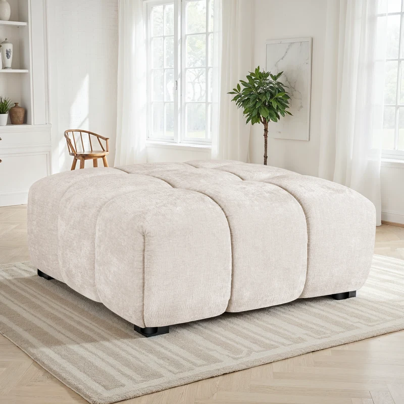 Canapé d'angle 7 places / pouf en tissu anti tache - LILO