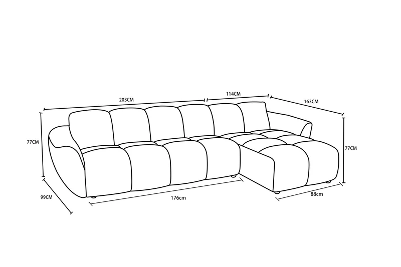 Canapé d'angle en tissu anti tache, 317x163xH77CM - LILO