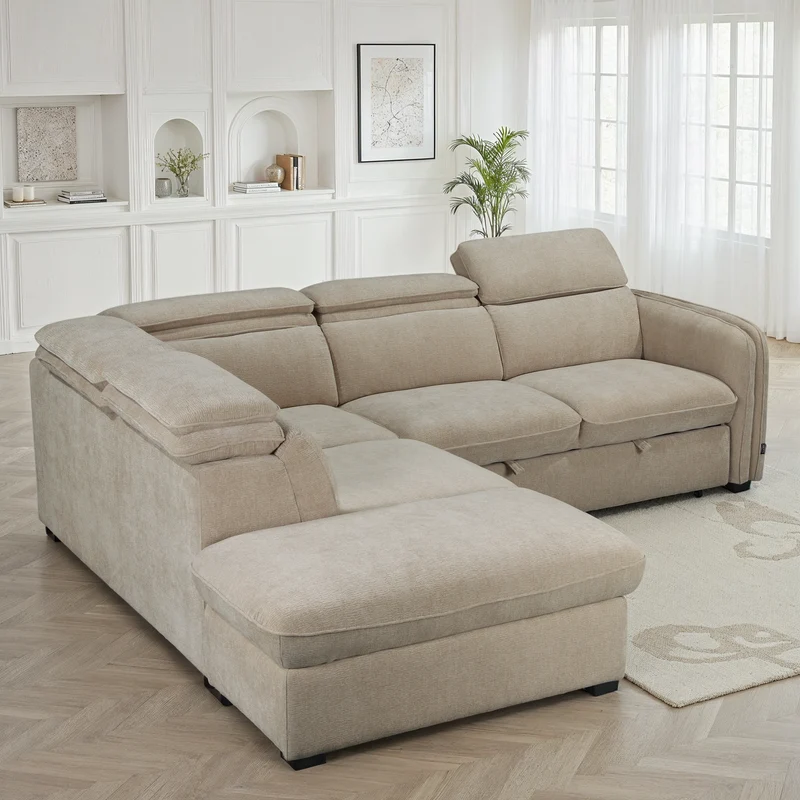 Canapé d'angle en tissu anti tache, 257x231xH81CM - YAEL