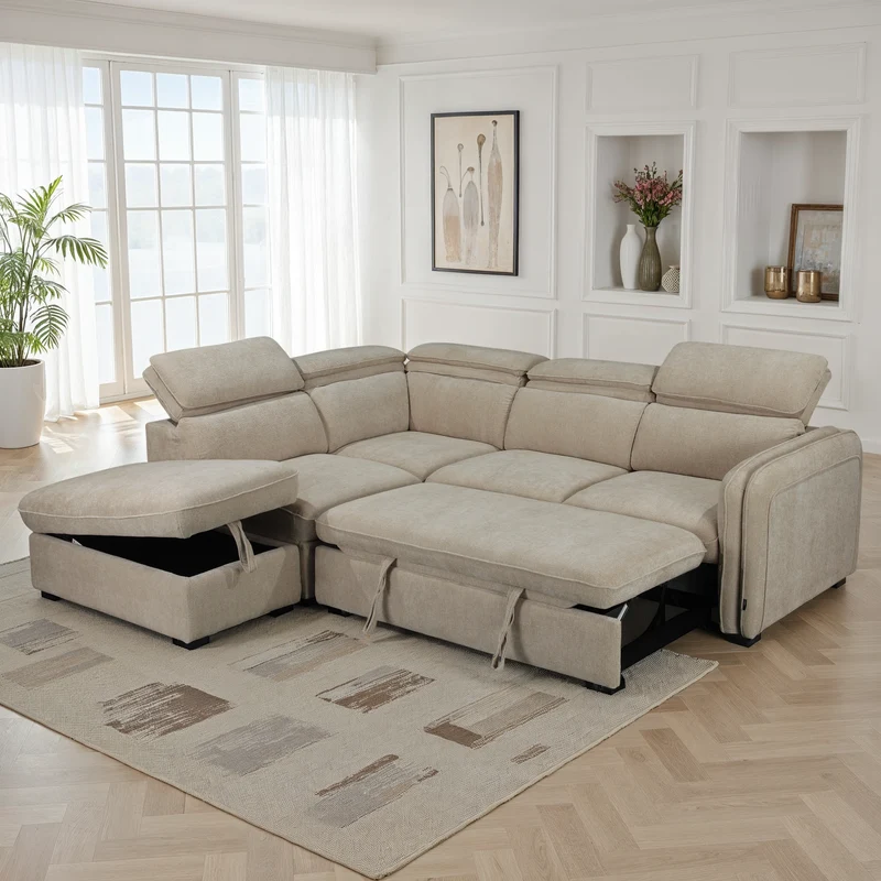 Canapé d'angle en tissu anti tache, 257x231xH81CM - YAEL