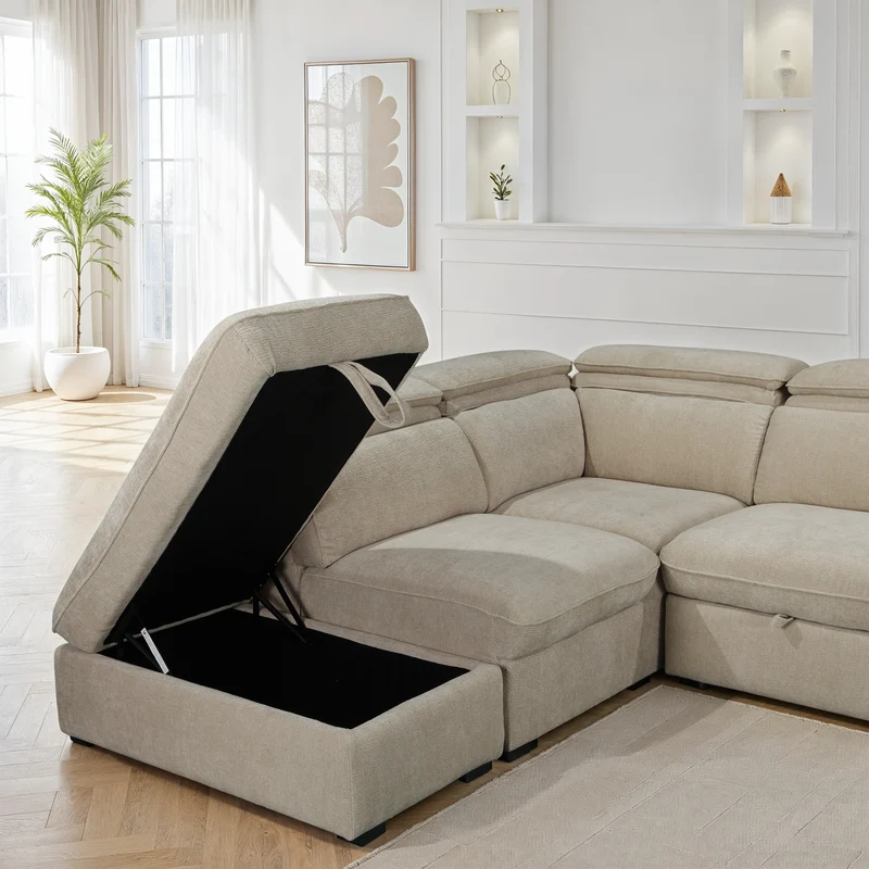 Canapé d'angle en tissu anti tache, 257x231xH81CM - YAEL