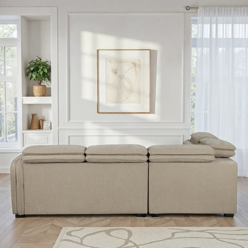 Canapé d'angle en tissu anti tache, 257x231xH81CM - YAEL