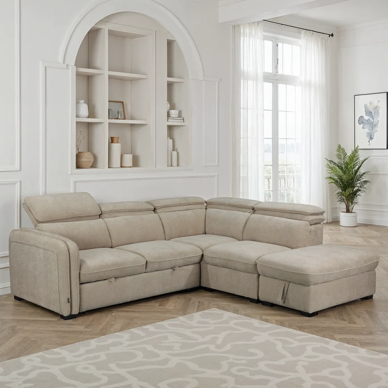 Canapé d'angle en tissu anti tache, 257x231xH81CM - YAEL