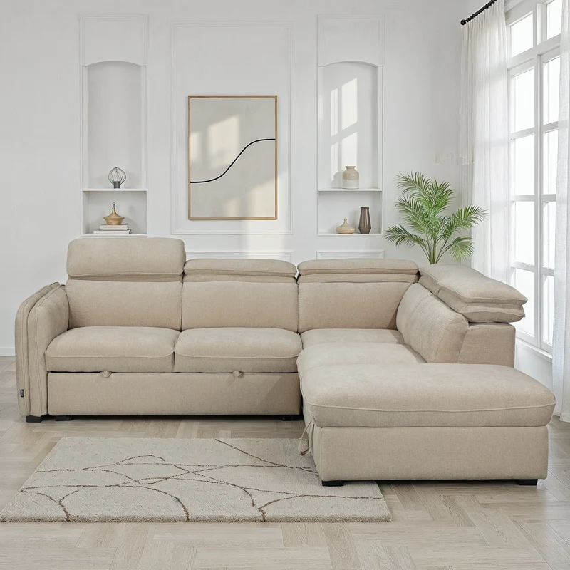 Canapé d'angle en tissu anti tache, 257x231xH81CM - YAEL