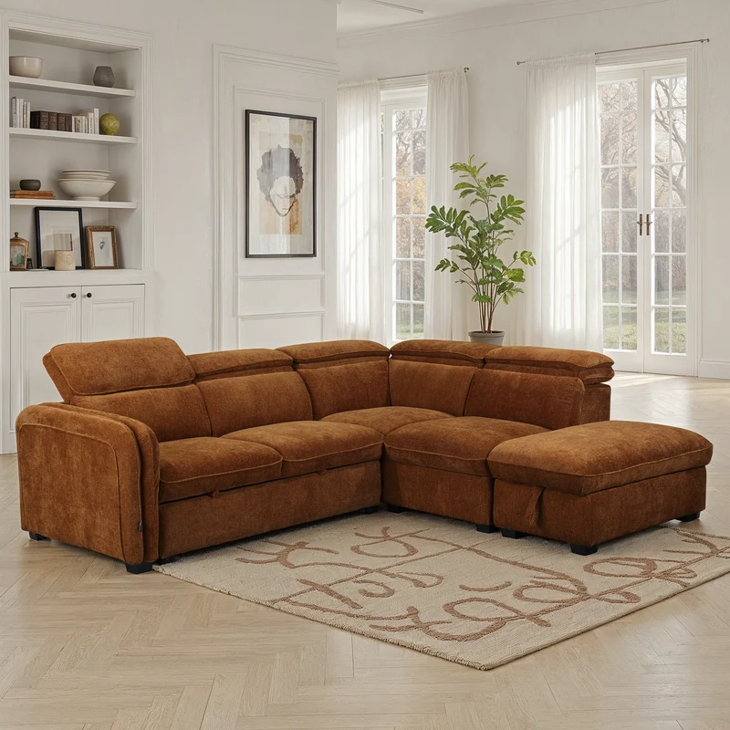 Canapé d'angle en tissu anti tache, 257x231xH81CM - YAEL