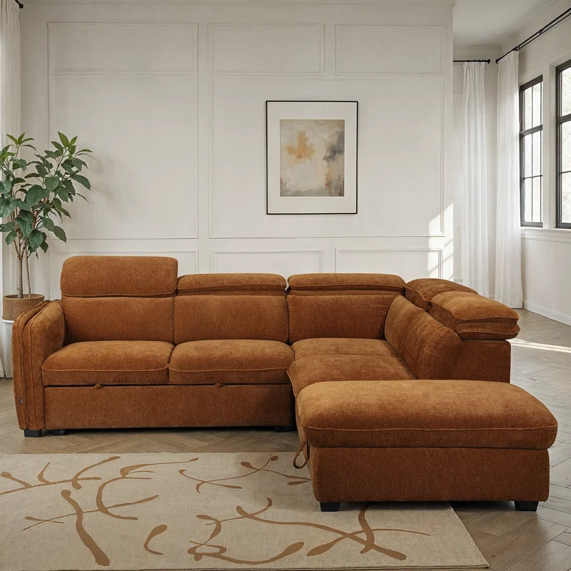Canapé d'angle en tissu anti tache, 257x231xH81CM - YAEL