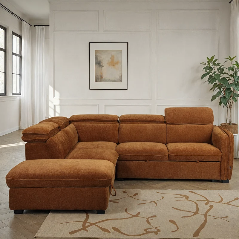 Canapé d'angle en tissu anti tache, 257x231xH81CM - YAEL