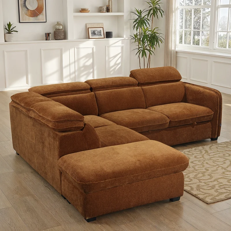 Canapé d'angle en tissu anti tache, 257x231xH81CM - YAEL