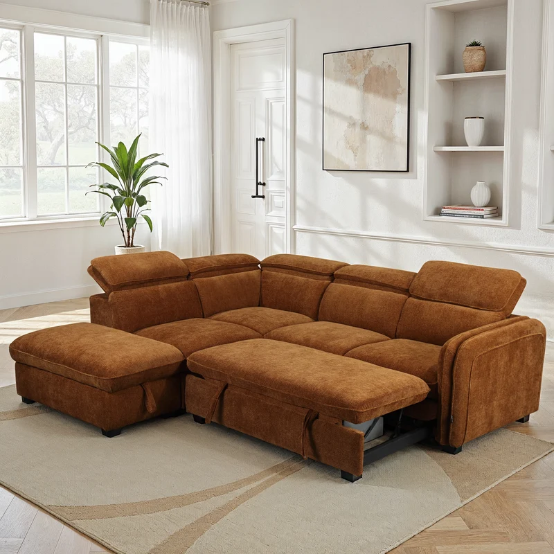 Canapé d'angle en tissu anti tache, 257x231xH81CM - YAEL