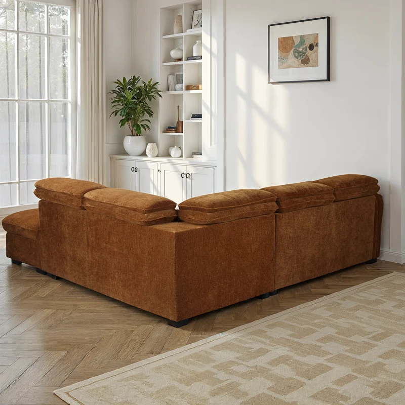 Canapé d'angle en tissu anti tache, 257x231xH81CM - YAEL