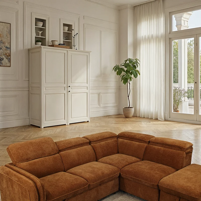 Canapé d'angle en tissu anti tache, 257x231xH81CM - YAEL
