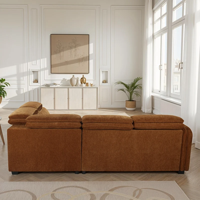 Canapé d'angle en tissu anti tache, 257x231xH81CM - YAEL
