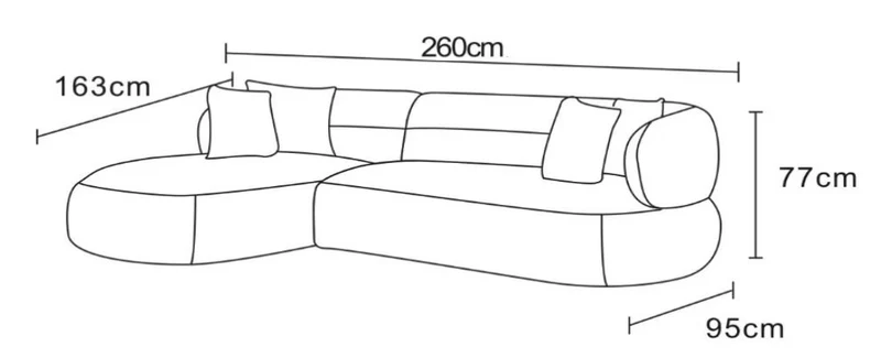 Canapé d'angle en tissu anti tache, 260x163xH77CM - LIAM