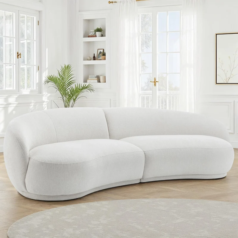 Canapé angle arrondi en tissu anti tache, 266x117xH73CM - JADE