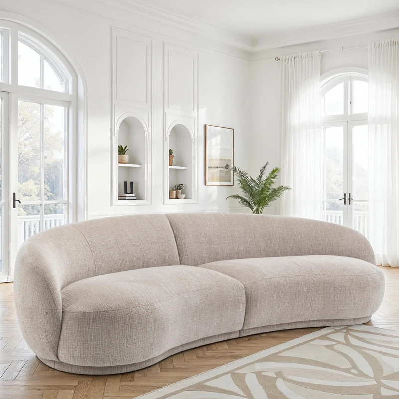 Canapé angle arrondi en tissu anti tache, 266x117xH73CM - JADE
