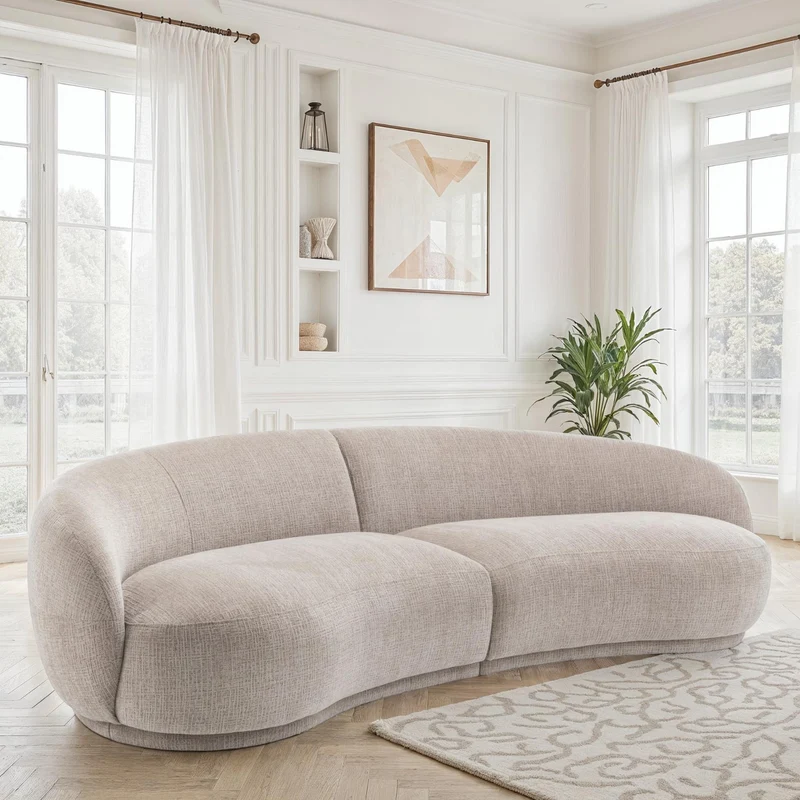 Canapé angle arrondi en tissu anti tache, 266x117xH73CM - JADE