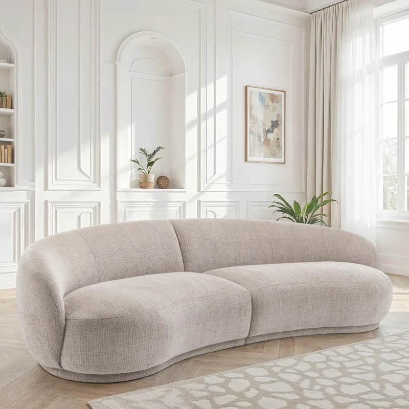 Canapé angle arrondi en tissu anti tache, 266x117xH73CM - JADE