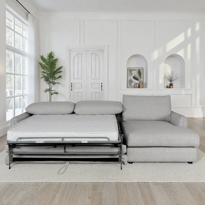 Canapé d'angle convertible en tissu anti tache, 283x170xH90CM - CARMEN