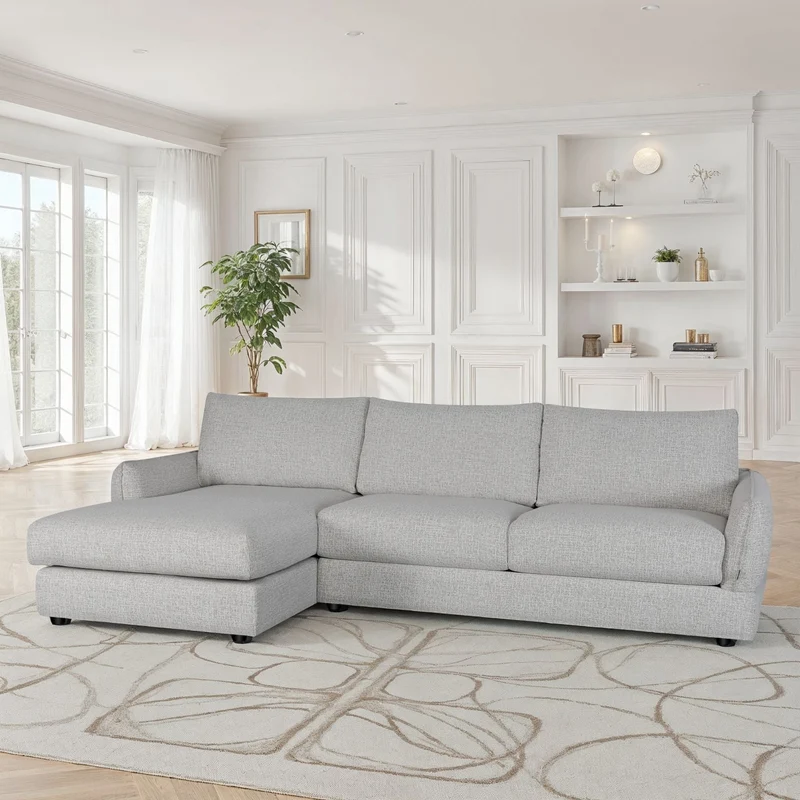 Canapé d'angle convertible en tissu anti tache, 283x170xH90CM - CARMEN